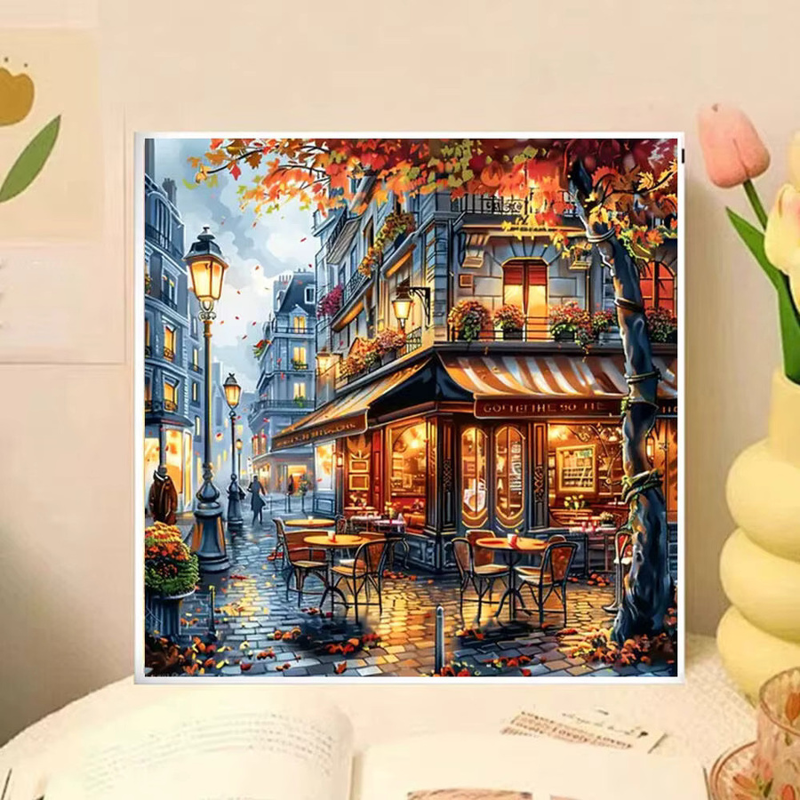 Huacan Diamant-Malerei Motiv Straßenlandschaft mit Haus in Herbstfarben, Multicolour, B/H: 20 x 20 cm - Bild 3