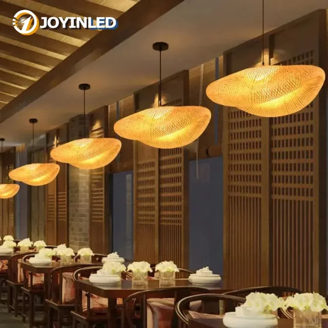 JOYINLED Rustikaler Bambus-Kronleuchter und Stehlampe in Schwarz mit warmweißem LED-Licht für Wohnzimmer und Restaurant - Bild 1