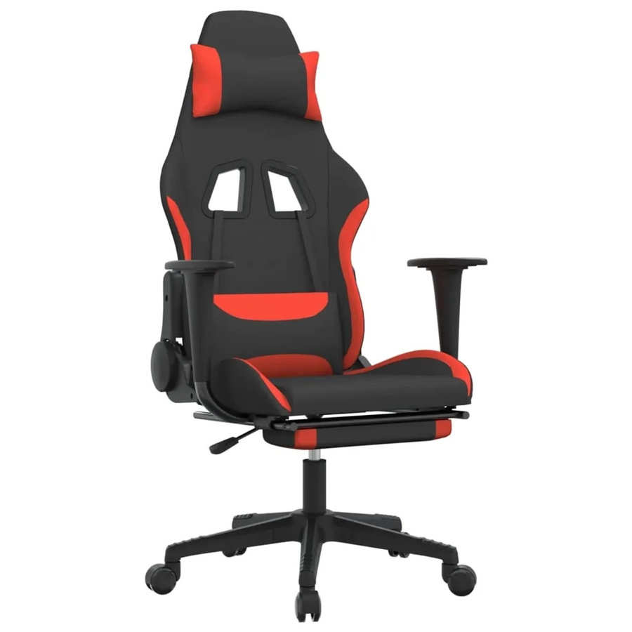 vidaXL Gaming-Stuhl mit Massage und Fußstütze in Schwarz und Rot aus Stoff - Bild 2