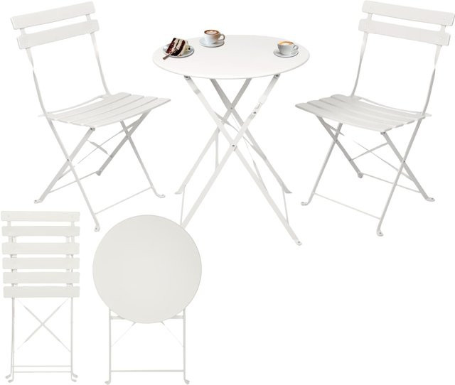 Albatros Bistroset 3-teilig Weiß – Modernes Gartenmöbel-Set aus Metall mit rundem Tisch und 2 klappbaren Stühlen für Balkon und Außenbereich - Bild 1
