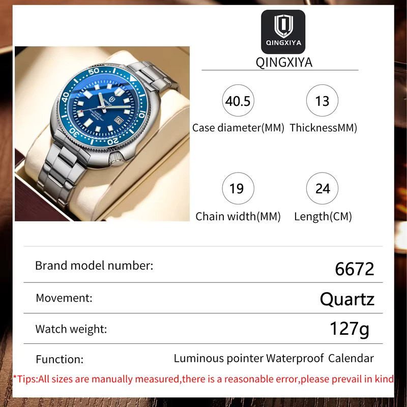 Qingxiya Armbanduhr Quarz, Edelstahl, Blau, Herren - Bild 5