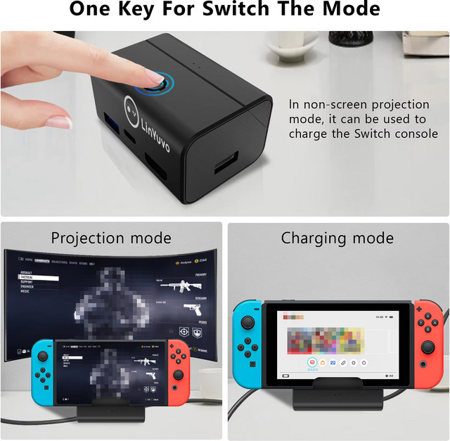 LinYuvo TV-Dockingstation für Nintendo Switch und OLED, 4K/1080P HDMI-TV-Adapter mit USB 3.0-Anschlüssen, Schwarz - Bild 1