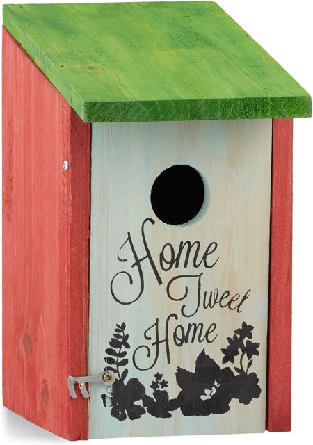 Relaxdays Nistkasten aus Tannenholz und Stahl in Rot mit Home-Tweet-Home-Aufschrift B: 22 cm, T: 12 cm, H: 15 cm - Bild 1