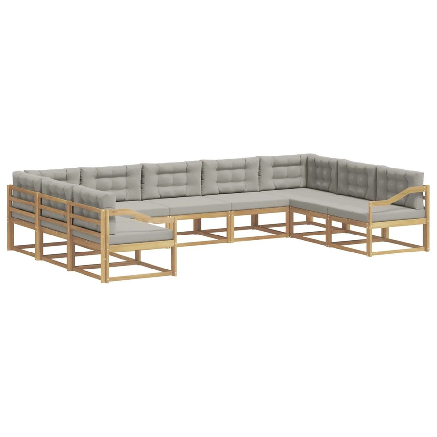 vidaXL Outdoor-Sofagarnitur in U-Form aus Akazienholz mit Kissen in Weiß und Hellgrau - Bild 2