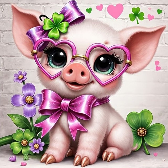 EverShine Diamond Painting Set Schwein mit Blumen, 5D Full Drill Mosaik DIY Stickerei Kit, Multicolor, B/H: 20 x 20 cm - Bild 1