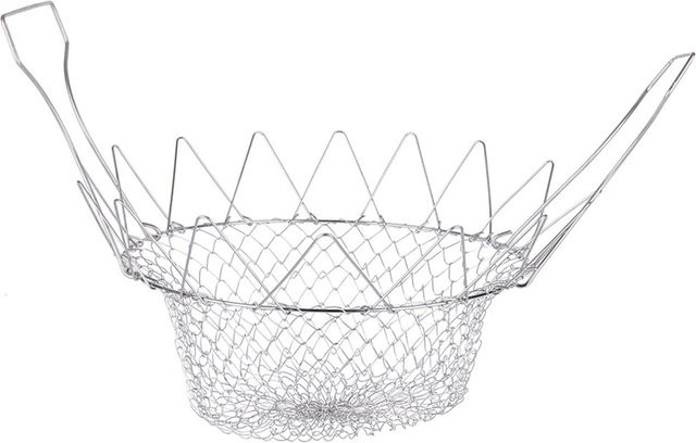 Neoglint Faltbarer Frittiernetzkorb aus Edelstahl in Weiß mit Griffen, rundes Kochsieb für Pommes Frites und Kartoffelfritteuse, Durchmesser: 23,5 cm - Bild 1