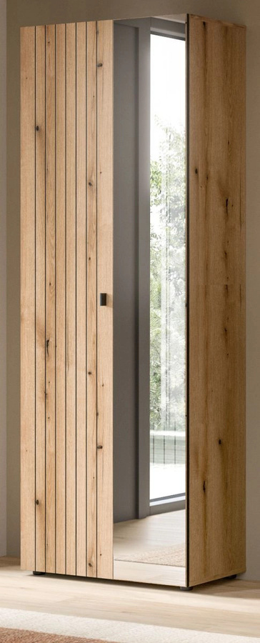 Garderobenschrank Loreno in Eiche mit Spiegel, Farbe Braun, B: 70 cm, T: 37 cm, H: 192 cm - Bild 1