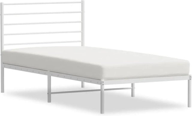 vidaXL Bettgestell aus Metall mit Kopfteil in Weiß, klassisch pulverbeschichtet, B/T/H: 90 x 200 cm - Bild 1