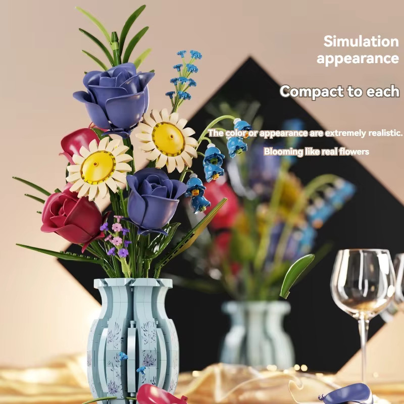FUNXINEE Blumenstrauß-Bausteine, 787 Teile, mit Vase - Bild 4