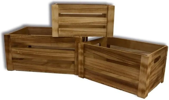 Frank Flechtwaren Holzkiste Basic 3er Set braun mit Griffen aus Holz, B/T/H: 170 x 140 x 93 cm - Bild 1