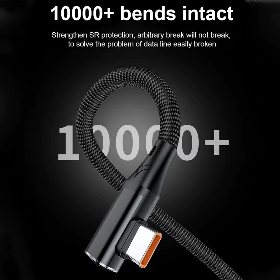 120 W USB-C auf USB-C Schnellladekabel mit 90 Grad Winkel für iPhone, Samsung, Xiaomi und Huawei in Schwarz und Lila - Bild 4