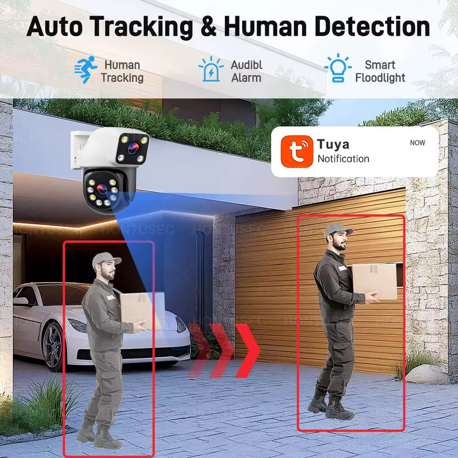 ZBRAVO Tuya Smartlife WLAN Außenkamera Mini IP mit Dual-Bildschirmen 8MP und 4MP, IP66 Wasserdicht, KI-Tracking und Sirenenalarm, Farbe: Weiß - Bild 5