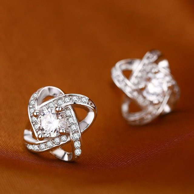 Wucifang Jewelry Ohrringe, Kleeblatt, Zirkonia, Kupfer, gray, Damen - Bild 1