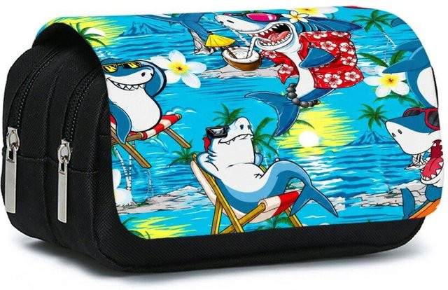 Fancy Style Studio Doppellagiges Klapp-Federmäppchen mit Haifisch-Meeresdruck in Multicolour - Bild 1