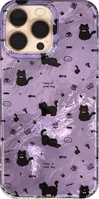 Samsung Galaxy S26 S25 S24 S23 FE Ultra Plus Handyhülle mit Katzen- und Blumenmotiv in Lila und Feder-Textur - Bild 1