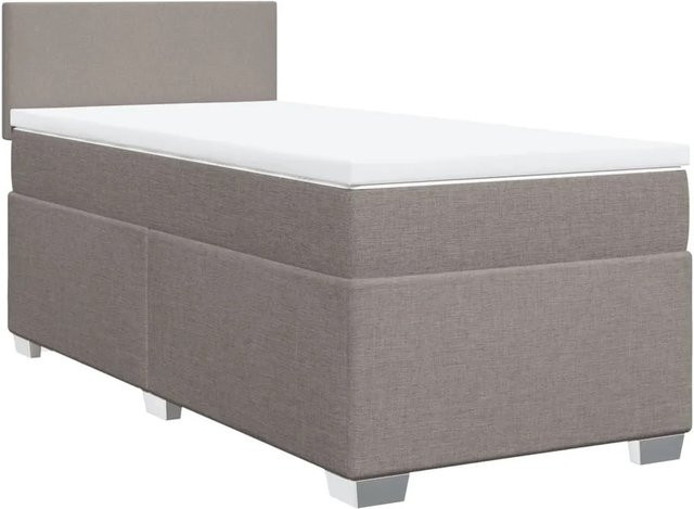 vidaXL Boxspringbett mit Matratze in Taupe, Weiß und Grau aus Stoff mit Taschenfederkern, B/T: 80 x 200 cm - Bild 1