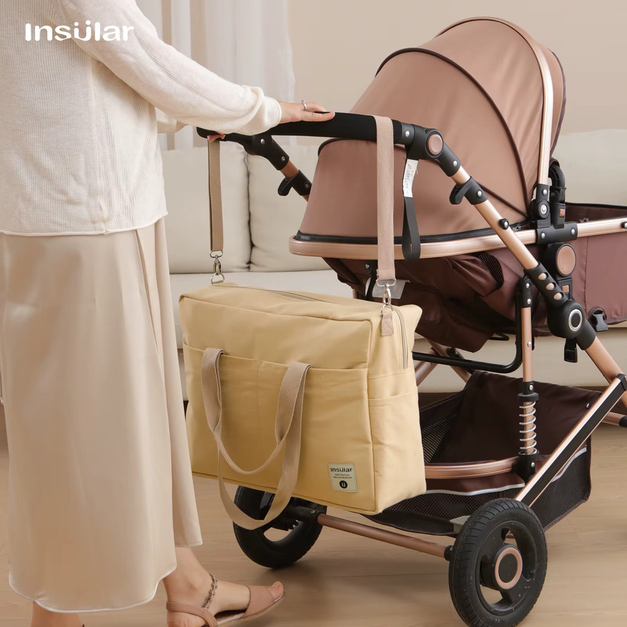 Große Wickeltasche für Eltern als Organizer für Windeln und Babyzubehör, Stepp-Design, Schultertasche in Grau oder Beige - Bild 2