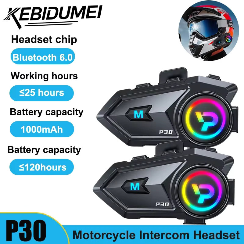 Kebidumei P30 Motorradhelm-Gegensprechanlage mit Bluetooth 6.0, wasserdichtes Bluetooth-Headset in Schwarz mit 300 m Reichweite - Bild 6