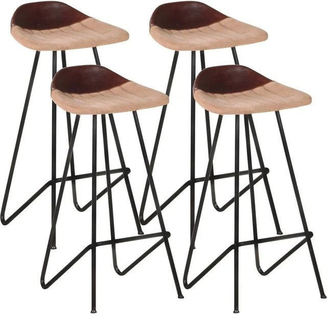 DELUKE Barhocker MUKE 4er Set aus echtem Ziegenleder in Hellbraun mit pulverbeschichtetem Eisen im industriellen Stil - Bild 1