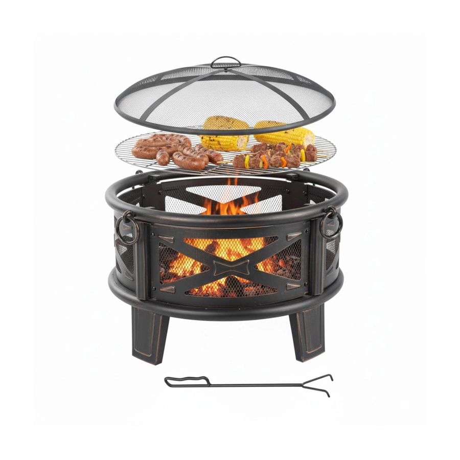 Relaxdays Feuerschale aus Stahl in Schwarz und Bronze mit Funkenschutz und Grillrost, B: 58 cm, H: 66 cm - Bild 2