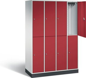 C+P Spind Intro doppelstöckig mit Rubinroter Front und lichtgrauem Korpus, H: 195 cm, B: 122 cm, T: 49 cm - Bild 1