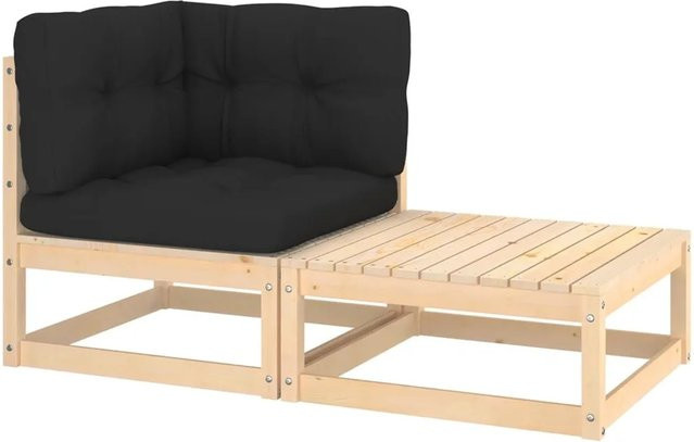 vidaXL 2-tlg. Garten-Lounge-Set aus Kiefer Massivholz in L-Form mit Kissen und Ottoman, Anthrazit/Schwarz - Bild 1