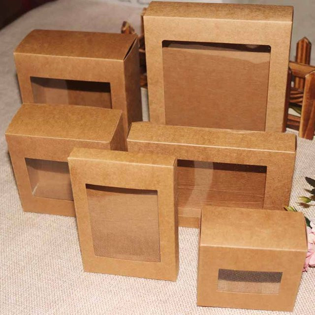 10 Stück Vintage Kraftpapier Geschenkboxen in Braun mit klarem PVC-Fenster für DIY Süßigkeiten und Geschenke - Bild 1