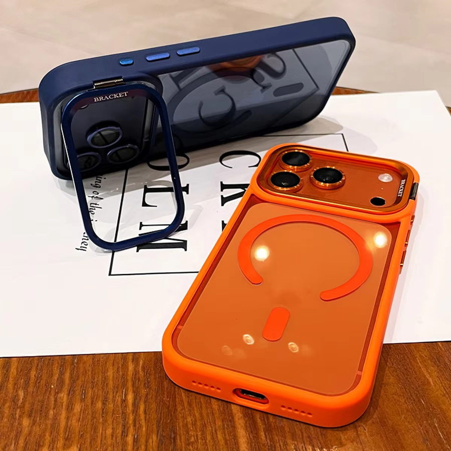Magnetische Tech-Style Handyhülle mit Halterung und Vollwickel-Schutz für Apple iPhone 11 bis iPhone 17 Pro Max Plus Air, Orange - Bild 2