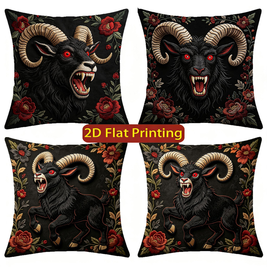 JMG Clothing Kissenbezug mit gotischer schwarzer Ziege und floraler Stickerei, B/B/H: 50 x 50 x 50 cm - Bild 4
