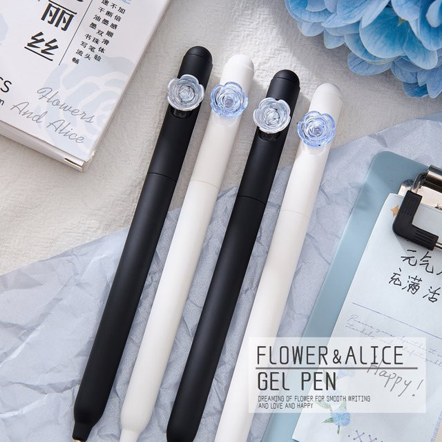 4er-Set Gelstifte mit romantischem Blumen-Design, schwarze Tinte, 0,5 mm, mehrfarbig - Bild 1