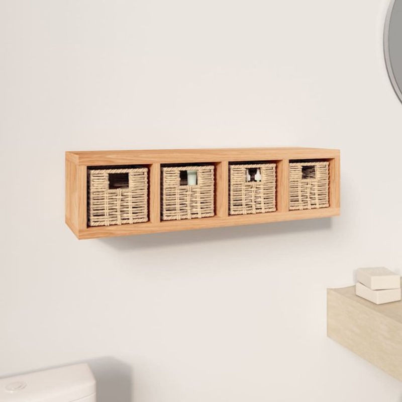 Vidaxl Wandregal mit Körben aus massivem Nussbaumholz, B/T/H: 62 x 18 x 16 cm - Bild 1