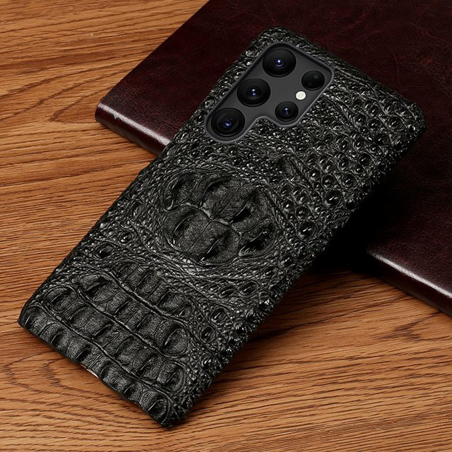 Luxuriöse Handyhülle mit 3D-Krokodilmuster aus Leder für Samsung Galaxy S26 S25 S24 S23 Ultra S22 Plus Note 20 A55 5G in Schwarz - Bild 1