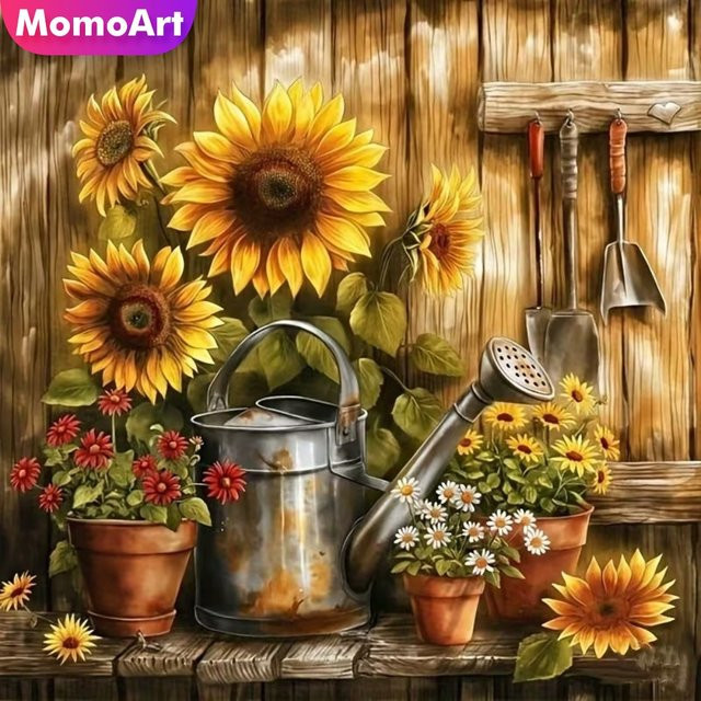 Momoart Diamant-Stickerei DIY Bastelset Sonnenblumen in Vase, Multicolour, B/H: 20 x 20 cm - Bild 1