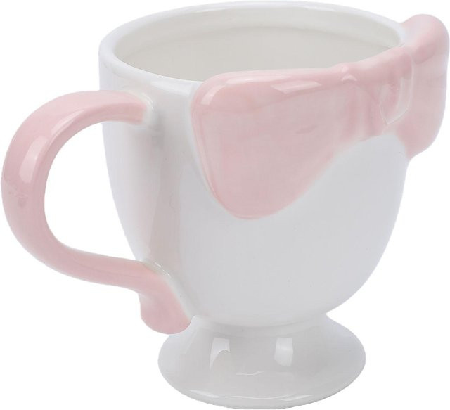 Koogeelife Keramik Kaffeebecher mit Schleifen-Design in Rosa und Weiß, 300 ml - Bild 1