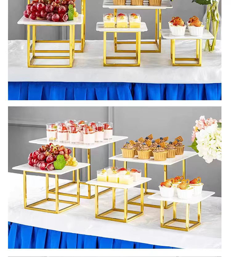 Goldene Buffet-Sockel-Säule als Dessert-Tisch und Tortenständer für Hochzeiten, Geburtstage und Feiern - Bild 6