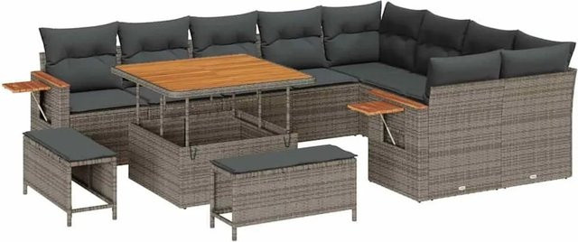 vidaXL Gartensofa-Set aus Poly-Rattan in Grau mit 13-teiligem Lounge-Set inklusive Kissen und Tisch - Bild 1