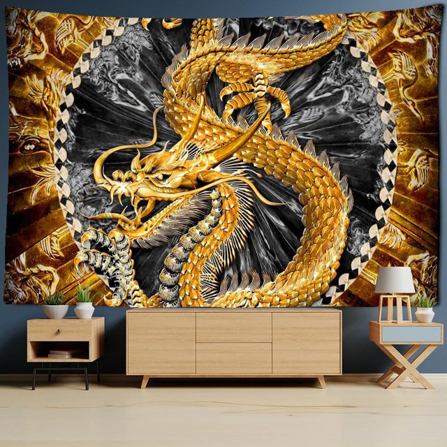 Super Six Wandteppich Violet Loong Drachen Totem mit psychedelischem Engel, B: 95 cm, H: 70 cm - Bild 1