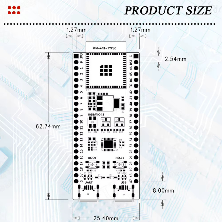 ESP32-S3-DevKitC-1 Entwicklungsboard mit 16MB Flash und 8MB PSRAM, N16R8 WLAN-Bluetooth-Modul mit USB-C Anschluss, Schwarz - Bild 2