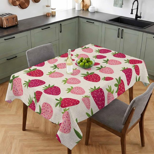 Rechteckige Tischdecke JMG Household Supplies mit Erdbeer-Blumenmuster in Weiß, B/B: 90 x 140 cm - Bild 1