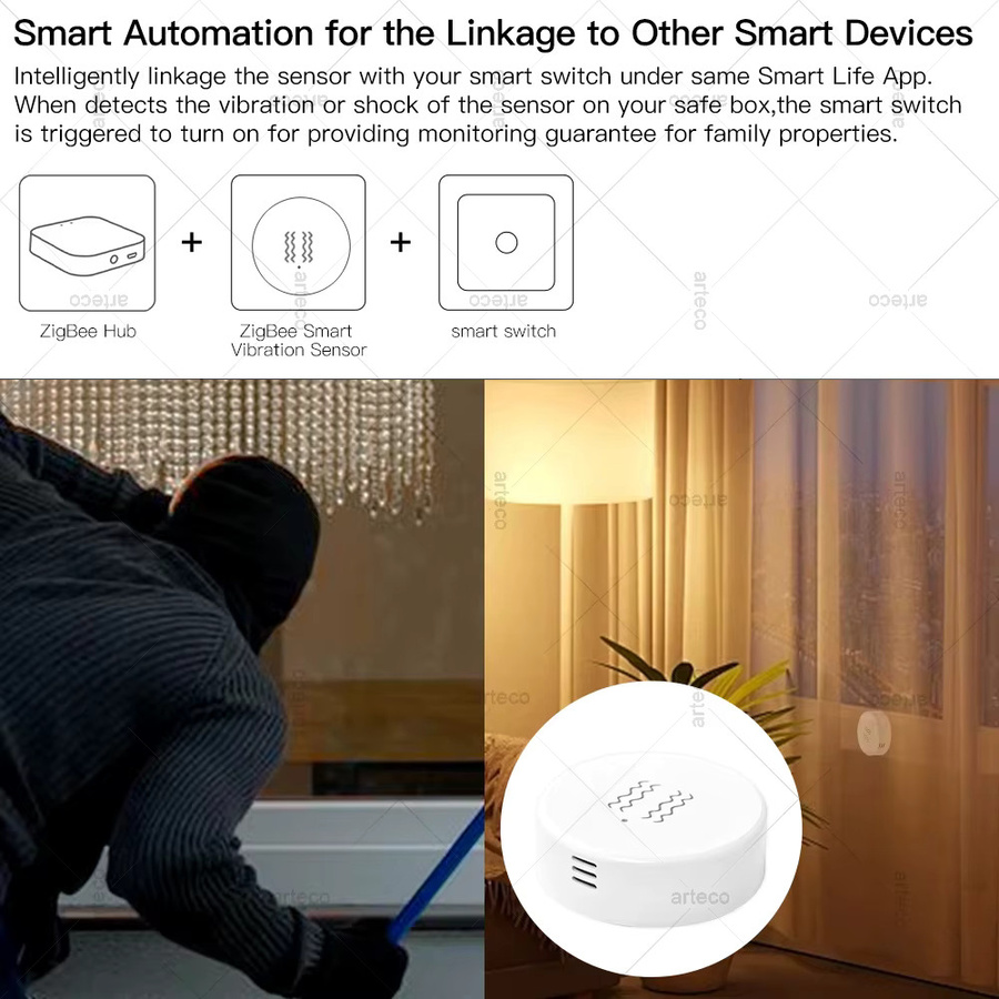 Tuya Smart Zigbee Vibrationssensor in Weiß für Anti-Diebstahl-Alarm und Echtzeit-Überwachung zur Heimüberwachung mit Z2MQTT-Unterstützung - Bild 2