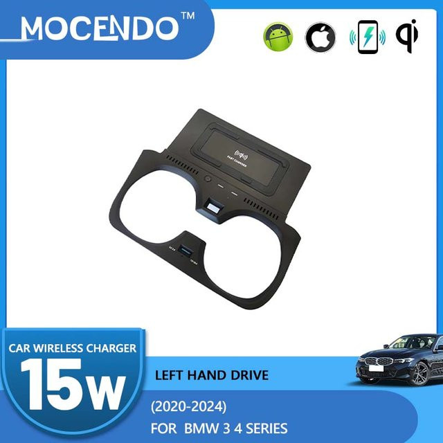 MOCENDO Kabelloses Schnellladegerät für BMW 3er 4er Serie G20 G21 G22 G28 (2019-2022), 15 W Ladeplatte, Schwarz - Bild 1