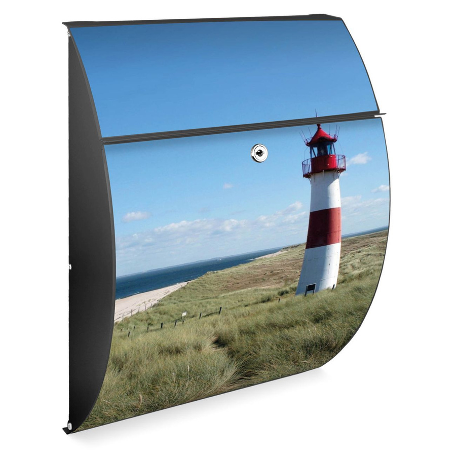 banjado Burg-Wächter Briefkasten Anthrazit mit Leuchtturm-Motiv aus pulverbeschichtetem Stahl mit Kippdach und Öffnungsstopp, B/T/H: 46,0 x 33,5 x 13,0 cm - Bild 1