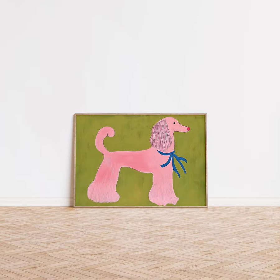 Artwo Rosa Pudel-Wandkunstdruck im Mid-Century Stil als farbenfrohe Tierillustration - Bild 3