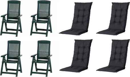 MADISON Gartenmöbelset Tampa mit 4 Klappsesseln und Auflagen in Grün und Schwarz, B/H/T: 61 x 109 x 60 cm - Bild 1