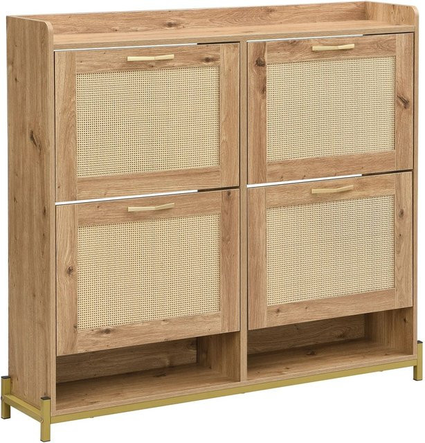 PXloue Schuhschrank in Holzoptik mit 4 Klappen für Flur und Diele, Braun, B/T/H: 108,5 x 24 x 100 cm - Bild 1