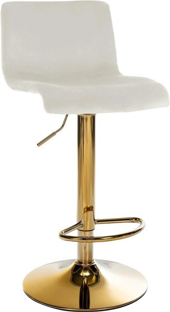 DELUKE Barhocker PESAN in Creme mit Gold-Gestell, höhenverstellbarer Samt Barstuhl mit Lehne und 360 Grad Drehsitz, B/T/H: 39 x 36 x 83 cm - Bild 1