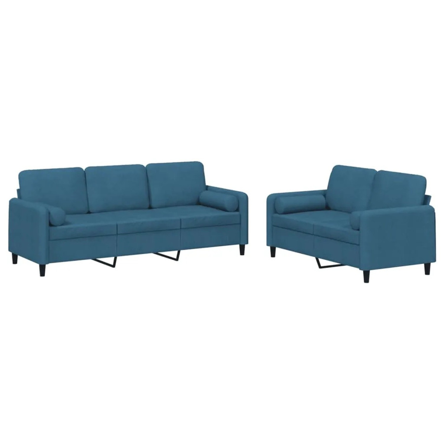 vidaXL 2-teilige Sofagarnitur aus Samt in Blau mit Kissen und Armlehnen für dein Wohnzimmer - Bild 2