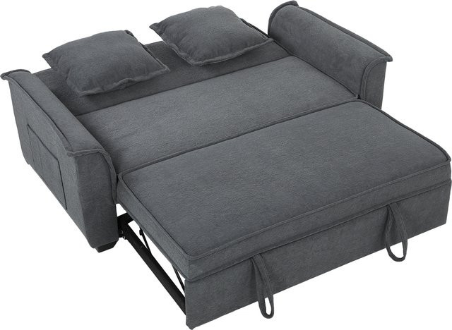 HOMCOM 2-Sitzer Schlafsofa in Chenille-Optik mit Schlaffunktion, ausziehbarer Schlafcouch mit verstellbarer Rückenlehne und Seitentaschen, Dunkelgrau, B/T/H: 135 x 181 cm - Bild 1