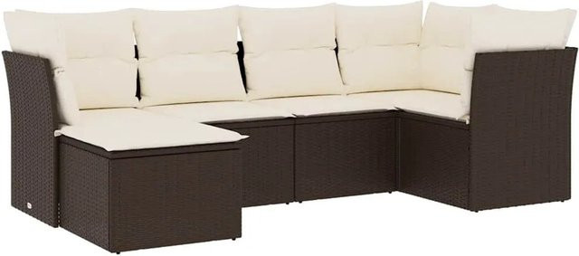 vidaXL 6-teilige Garten-Sofagarnitur in L-Form aus braunem Polyrattan mit UV-beständigen Kissen und pulverbeschichtetem Stahlgestell - Bild 1