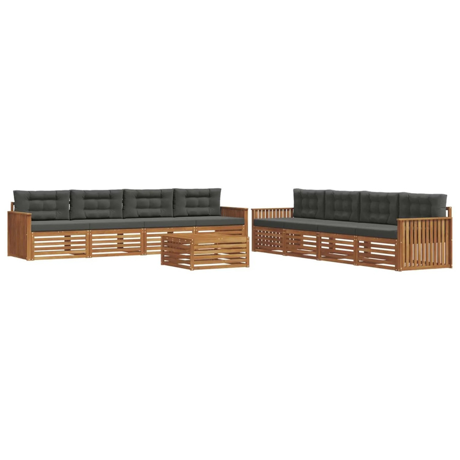 vidaXL Outdoor-Sofagarnitur aus massivem Akazienholz mit Kissen, 9-teiliges Set in Anthrazit und Braun - Bild 2